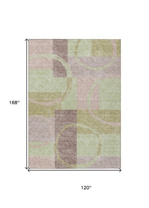 Homeroots 3' Abstract Washable Indoor Outdoor Area Rug In Stylish Mint Green Design For Versatile Spaces Blush Polyester 612562