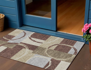 Homeroots 3' Abstract Washable Indoor Outdoor Area Rug In Stylish Mint Green Design For Versatile Spaces Brown Polyester 612563