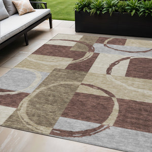Homeroots 3' Abstract Washable Indoor Outdoor Area Rug In Stylish Mint Green Design For Versatile Spaces Brown Polyester 612564