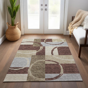 Homeroots 3' Abstract Washable Indoor Outdoor Area Rug In Stylish Mint Green Design For Versatile Spaces Brown Polyester 612564