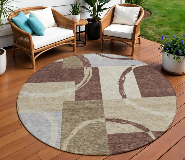 Homeroots 3' Abstract Washable Indoor Outdoor Area Rug In Stylish Mint Green Design For Versatile Spaces Brown Polyester 612565