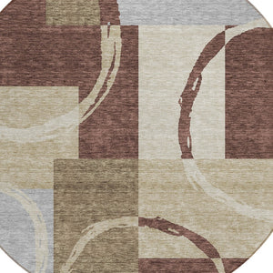 HomeRoots 5' Brown and Ivory Geometric Area Rug – Stylish, Washable, Durable for Indoor and Outdoor Spaces 8' Round 612565