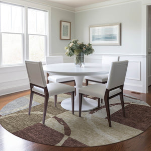 Homeroots 3' Abstract Washable Indoor Outdoor Area Rug In Stylish Mint Green Design For Versatile Spaces Brown Polyester 612565