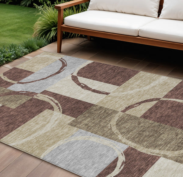 Homeroots 3' Abstract Washable Indoor Outdoor Area Rug In Stylish Mint Green Design For Versatile Spaces Brown Polyester 612566