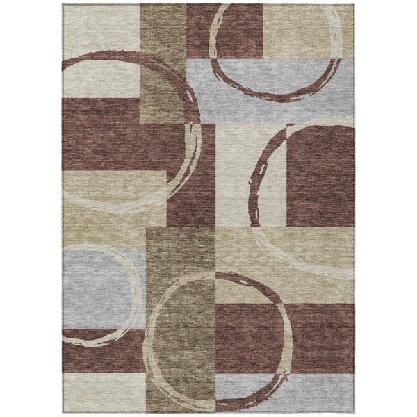 HomeRoots 5' Brown and Ivory Geometric Area Rug – Stylish, Washable, Durable for Indoor and Outdoor Spaces 10' X 14' 612568