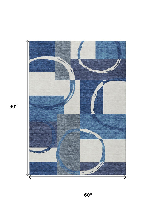 Homeroots 3' Abstract Washable Indoor Outdoor Area Rug In Stylish Mint Green Design For Versatile Spaces Blue Polyester 612570