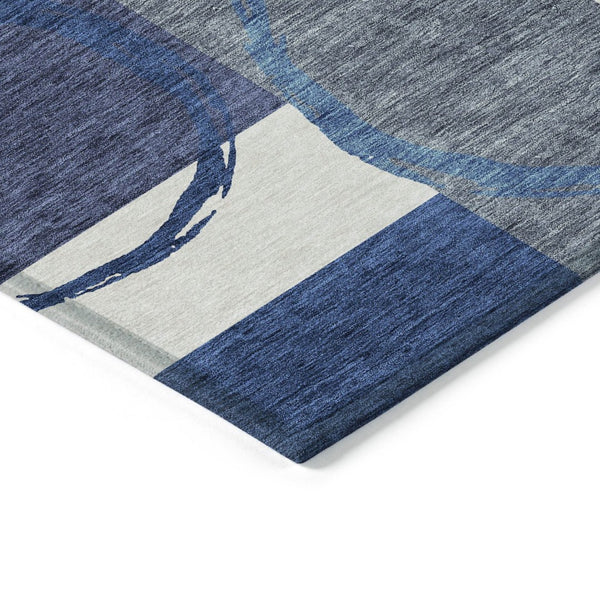 HomeRoots 5' Blue and Ivory Geometric Area Rug – Stylish, Washable, Indoor/Outdoor Rug for Modern Spaces 5' X 8' 612570