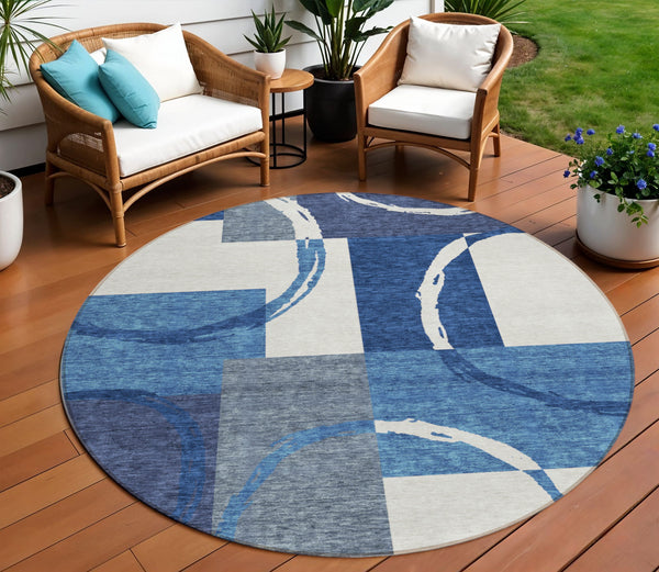 Homeroots 3' Abstract Washable Indoor Outdoor Area Rug In Stylish Mint Green Design For Versatile Spaces Blue Polyester 612571