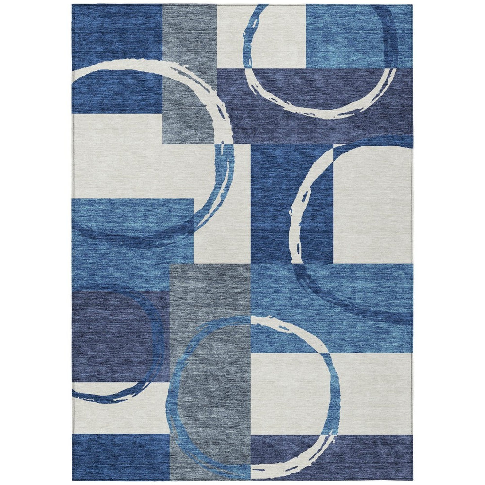 HomeRoots 5' Blue and Ivory Geometric Area Rug – Stylish, Washable, Indoor/Outdoor Rug for Modern Spaces 9' X 12' 612573