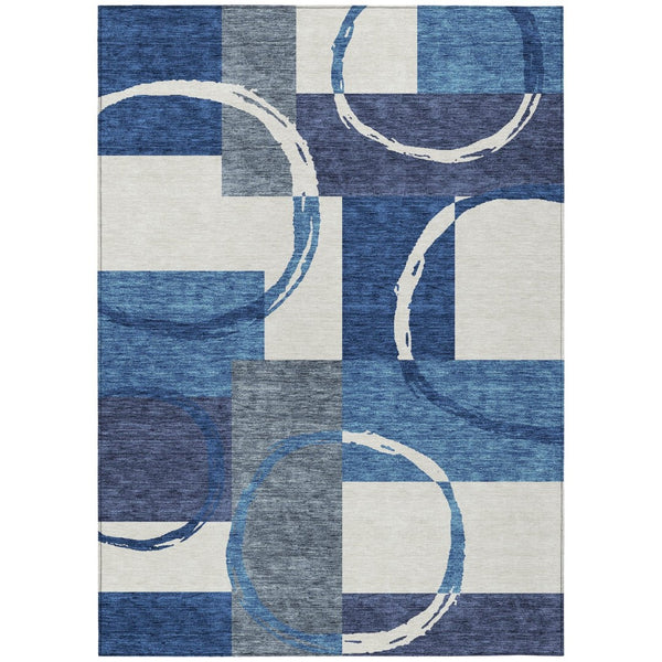 HomeRoots 5' Blue and Ivory Geometric Area Rug – Stylish, Washable, Indoor/Outdoor Rug for Modern Spaces 10' X 14' 612574