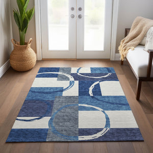 Homeroots 3' Abstract Washable Indoor Outdoor Area Rug In Stylish Mint Green Design For Versatile Spaces Blue Polyester 612574