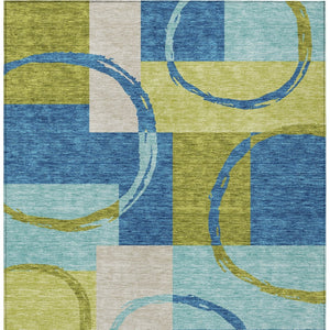 Homeroots 3' Abstract Washable Indoor Outdoor Area Rug In Stylish Mint Green Design For Versatile Spaces Denim Blue Polyester 612575