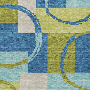 Homeroots 3' Abstract Washable Indoor Outdoor Area Rug In Stylish Mint Green Design For Versatile Spaces Denim Blue Polyester 612575