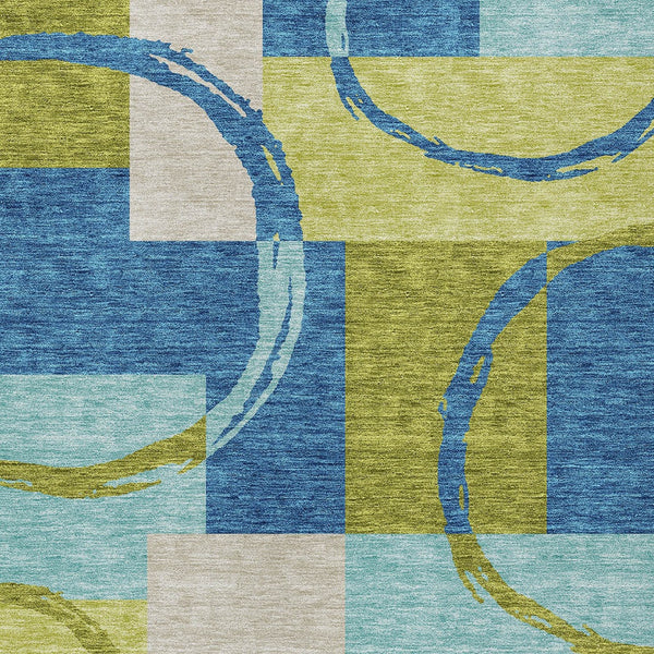 Homeroots 3' Abstract Washable Indoor Outdoor Area Rug In Stylish Mint Green Design For Versatile Spaces Denim Blue Polyester 612575