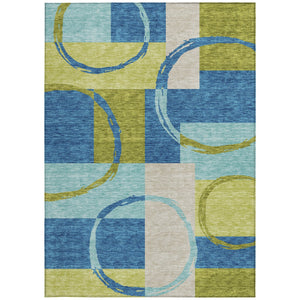 Homeroots 3' Abstract Washable Indoor Outdoor Area Rug In Stylish Mint Green Design For Versatile Spaces Denim Blue Polyester 612576