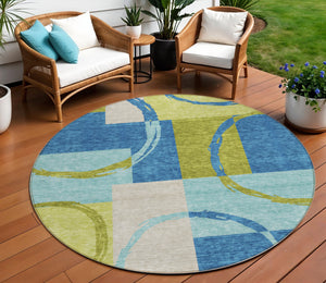Homeroots 3' Abstract Washable Indoor Outdoor Area Rug In Stylish Mint Green Design For Versatile Spaces Denim Blue Polyester 612577