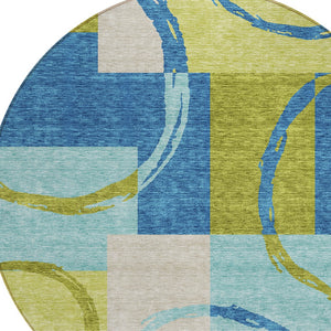 Homeroots 3' Abstract Washable Indoor Outdoor Area Rug In Stylish Mint Green Design For Versatile Spaces Denim Blue Polyester 612577