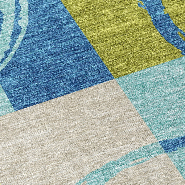 Homeroots 3' Abstract Washable Indoor Outdoor Area Rug In Stylish Mint Green Design For Versatile Spaces Denim Blue Polyester 612577