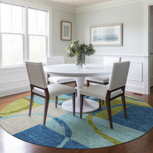Homeroots 3' Abstract Washable Indoor Outdoor Area Rug In Stylish Mint Green Design For Versatile Spaces Denim Blue Polyester 612577