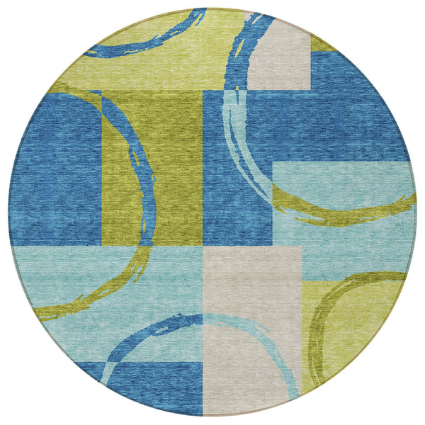 Homeroots 3' Abstract Washable Indoor Outdoor Area Rug In Stylish Mint Green Design For Versatile Spaces Denim Blue Polyester 612577