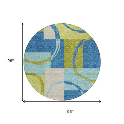 Homeroots 3' Abstract Washable Indoor Outdoor Area Rug In Stylish Mint Green Design For Versatile Spaces Denim Blue Polyester 612577