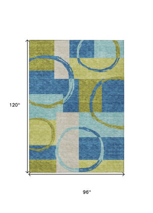 Homeroots 3' Abstract Washable Indoor Outdoor Area Rug In Stylish Mint Green Design For Versatile Spaces Denim Blue Polyester 612578
