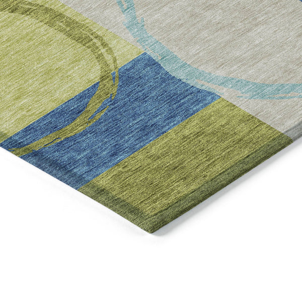 Homeroots 3' Abstract Washable Indoor Outdoor Area Rug In Stylish Mint Green Design For Versatile Spaces Denim Blue Polyester 612578