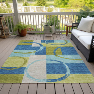 Homeroots 3' Abstract Washable Indoor Outdoor Area Rug In Stylish Mint Green Design For Versatile Spaces Denim Blue Polyester 612579