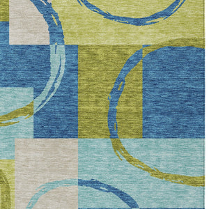 Homeroots 3' Abstract Washable Indoor Outdoor Area Rug In Stylish Mint Green Design For Versatile Spaces Denim Blue Polyester 612579