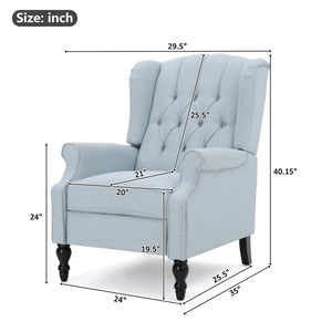 English Elm Charcoal Wingback Pushback Recliner with Button Tufted Diamond Fabric Upholstery Light Blue N763P410529H