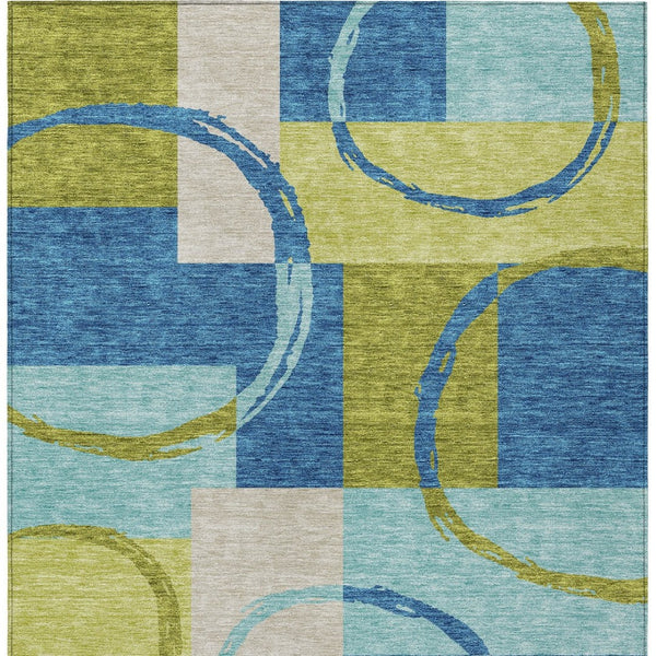 Homeroots 3' Abstract Washable Indoor Outdoor Area Rug In Stylish Mint Green Design For Versatile Spaces Denim Blue Polyester 612580