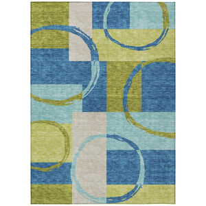 HomeRoots 5' Vibrant Denim Blue and Lime Green Geometric Area Rug - Durable, Washable for Indoor & Outdoor Use 10' X 14' 612580