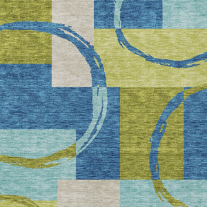 Homeroots 3' Abstract Washable Indoor Outdoor Area Rug In Stylish Mint Green Design For Versatile Spaces Denim Blue Polyester 612580