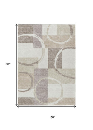 Homeroots 3' Abstract Washable Indoor Outdoor Area Rug In Stylish Mint Green Design For Versatile Spaces Ivory Polyester 612581