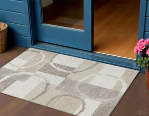 Homeroots 3' Abstract Washable Indoor Outdoor Area Rug In Stylish Mint Green Design For Versatile Spaces Ivory Polyester 612581