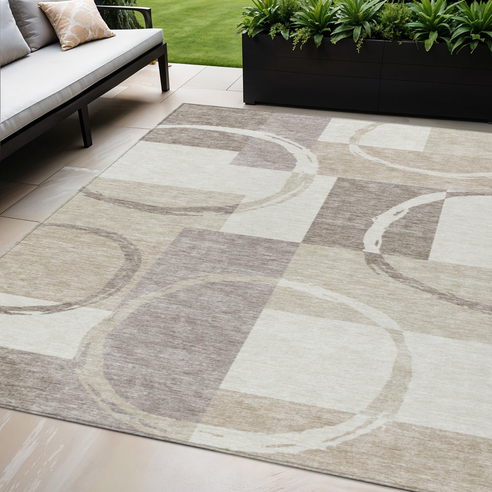 Homeroots 3' Abstract Washable Indoor Outdoor Area Rug In Stylish Mint Green Design For Versatile Spaces Ivory Polyester 612582