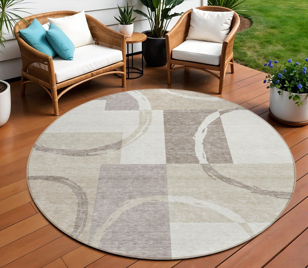 Homeroots 3' Abstract Washable Indoor Outdoor Area Rug In Stylish Mint Green Design For Versatile Spaces Ivory Polyester 612583
