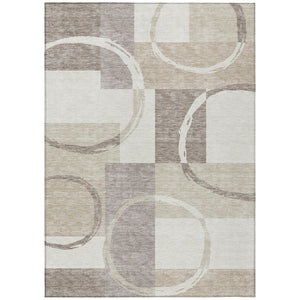 HomeRoots 5' Stylish Ivory and Beige Geometric Washable Indoor/Outdoor Area Rug for Versatile Spaces 9' X 12' 612585