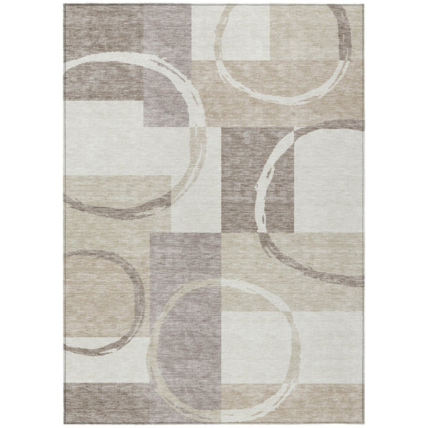 HomeRoots 5' Stylish Ivory and Beige Geometric Washable Indoor/Outdoor Area Rug for Versatile Spaces 10' X 14' 612586