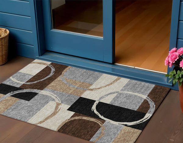 Homeroots 3' Abstract Washable Indoor Outdoor Area Rug In Stylish Mint Green Design For Versatile Spaces Pewter Polyester 612587