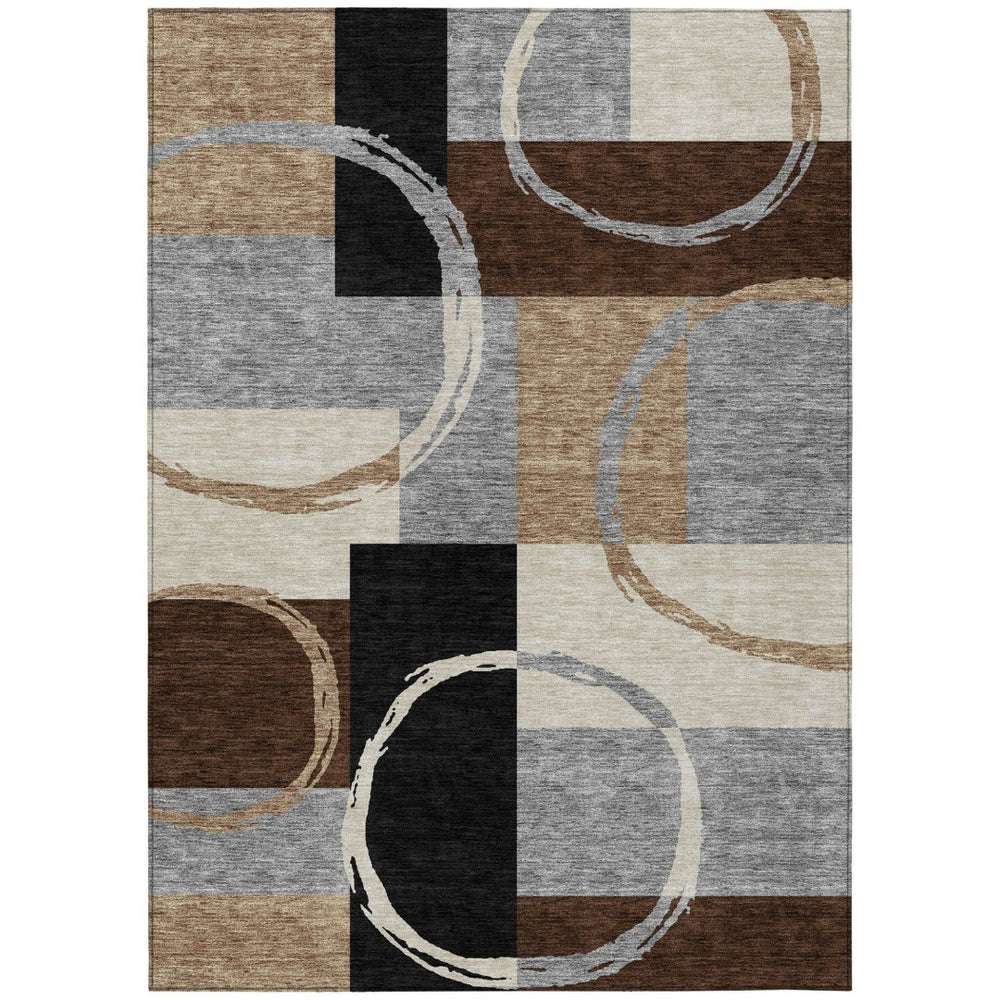 HomeRoots 5' Modern Pewter Gray & Black Geometric Area Rug - Washable, Durable, Indoor/Outdoor Versatile Design 5' X 8' 612588
