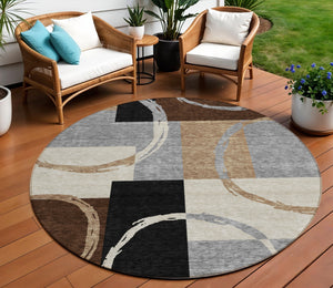 Homeroots 3' Abstract Washable Indoor Outdoor Area Rug In Stylish Mint Green Design For Versatile Spaces Pewter Polyester 612589
