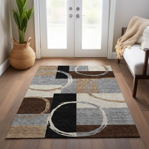 Homeroots 3' Abstract Washable Indoor Outdoor Area Rug In Stylish Mint Green Design For Versatile Spaces Pewter Polyester 612591