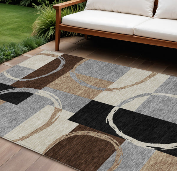 Homeroots 3' Abstract Washable Indoor Outdoor Area Rug In Stylish Mint Green Design For Versatile Spaces Pewter Polyester 612592