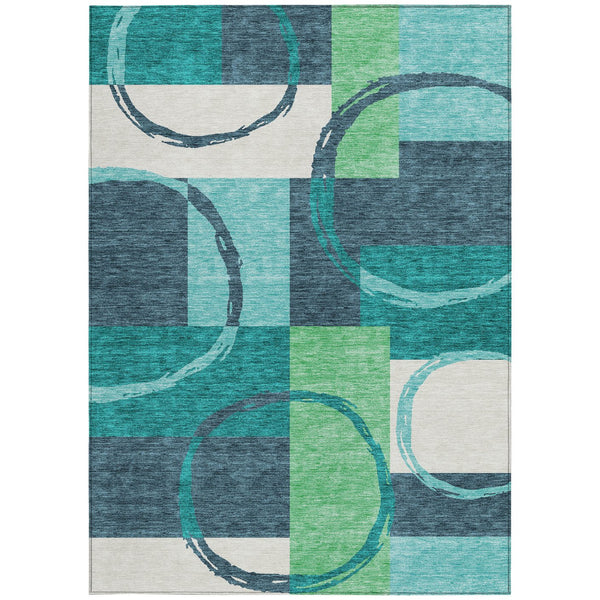Homeroots 3' Abstract Washable Indoor Outdoor Area Rug In Stylish Mint Green Design For Versatile Spaces Teal Blue Polyester 612593
