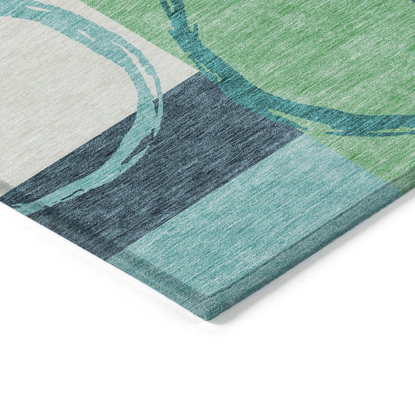 Homeroots 3' Abstract Washable Indoor Outdoor Area Rug In Stylish Mint Green Design For Versatile Spaces Teal Blue Polyester 612594