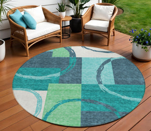 Homeroots 3' Abstract Washable Indoor Outdoor Area Rug In Stylish Mint Green Design For Versatile Spaces Teal Blue Polyester 612595