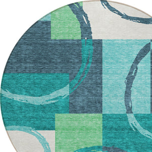 Homeroots 3' Abstract Washable Indoor Outdoor Area Rug In Stylish Mint Green Design For Versatile Spaces Teal Blue Polyester 612595