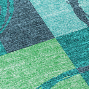Homeroots 3' Abstract Washable Indoor Outdoor Area Rug In Stylish Mint Green Design For Versatile Spaces Teal Blue Polyester 612595