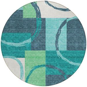 Homeroots 3' Abstract Washable Indoor Outdoor Area Rug In Stylish Mint Green Design For Versatile Spaces Teal Blue Polyester 612595